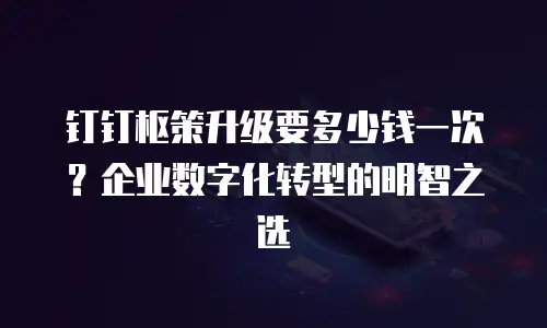 钉钉枢策升级要多少钱一次？企业数字化转型的明智之选