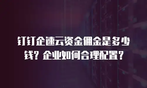 钉钉企速云资金佣金是多少钱？企业如何合理配置？