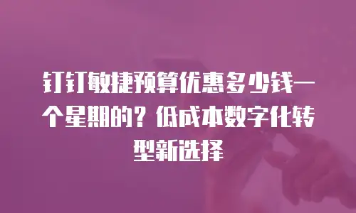 钉钉敏捷预算优惠多少钱一个星期的？低成本数字化转型新选择