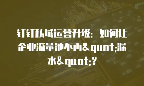 钉钉私域运营升级：如何让企业流量池不再"漏水"？