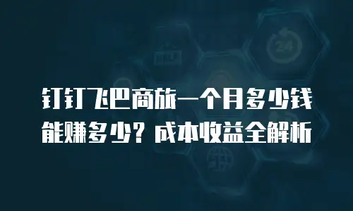钉钉飞巴商旅一个月多少钱能赚多少？成本收益全解析