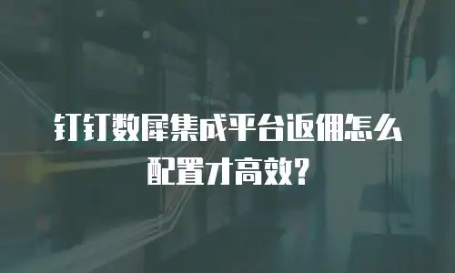钉钉数犀集成平台返佣怎么配置才高效？