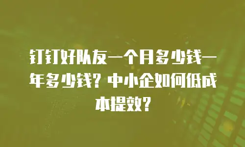 钉钉好队友一个月多少钱一年多少钱？中小企如何低成本提效？