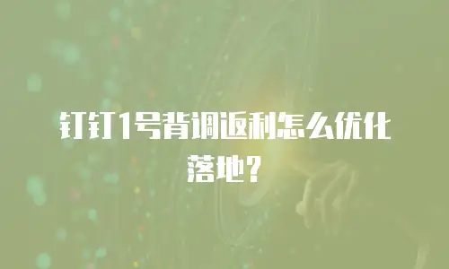 钉钉1号背调返利怎么优化落地？