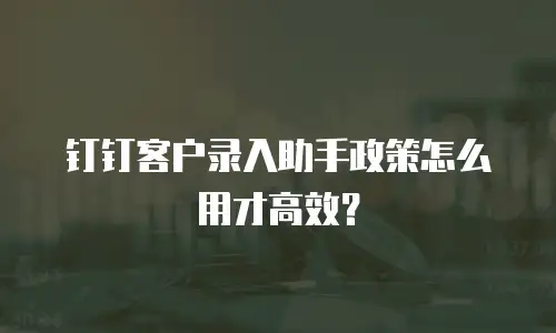 钉钉客户录入助手政策怎么用才高效？
