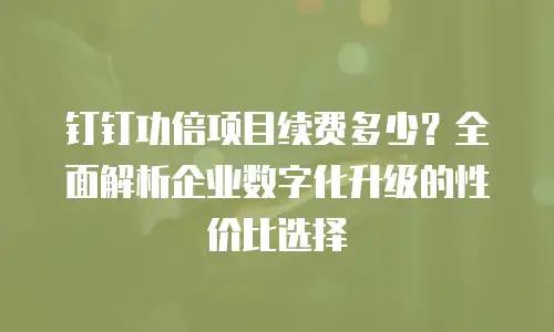 钉钉功倍项目续费多少？全面解析企业数字化升级的性价比选择