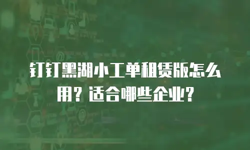 钉钉黑湖小工单租赁版怎么用？适合哪些企业？