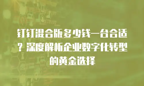 钉钉混合版多少钱一台合适？深度解析企业数字化转型的黄金选择