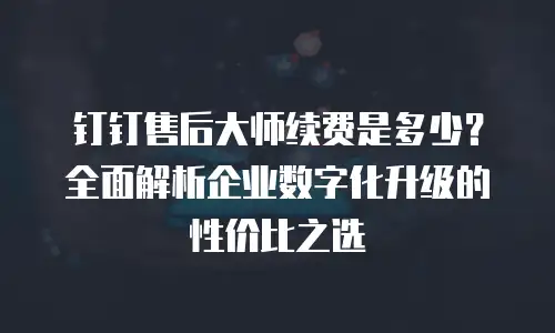 钉钉售后大师续费是多少？全面解析企业数字化升级的性价比之选