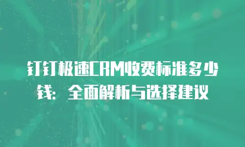 钉钉极速CRM收费标准多少钱：全面解析与选择建议
