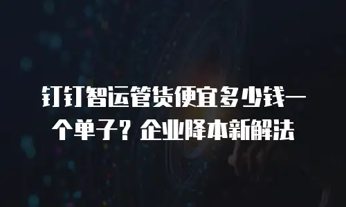 钉钉智运管货便宜多少钱一个单子？企业降本新解法