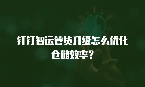 钉钉智运管货升级怎么优化仓储效率？
