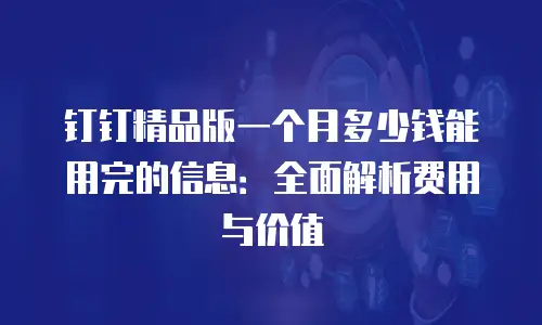 钉钉精品版一个月多少钱能用完的信息：全面解析费用与价值