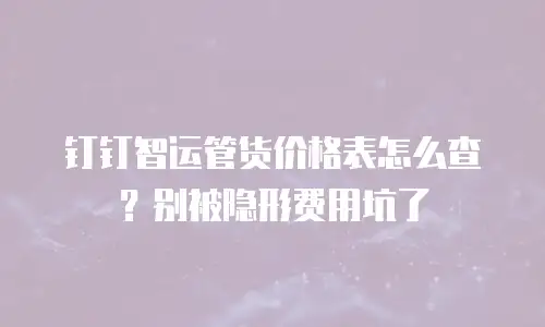 钉钉智运管货价格表怎么查？别被隐形费用坑了
