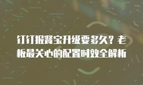 钉钉报餐宝升级要多久？老板最关心的配置时效全解析