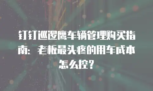 钉钉巡逻鹰车辆管理购买指南：老板最头疼的用车成本怎么控？
