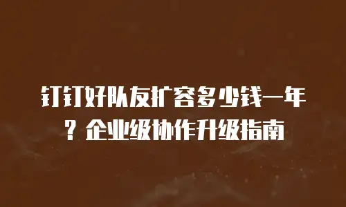 钉钉好队友扩容多少钱一年？企业级协作升级指南