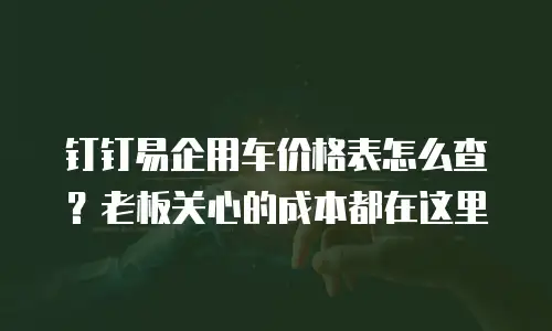 钉钉易企用车价格表怎么查？老板关心的成本都在这里