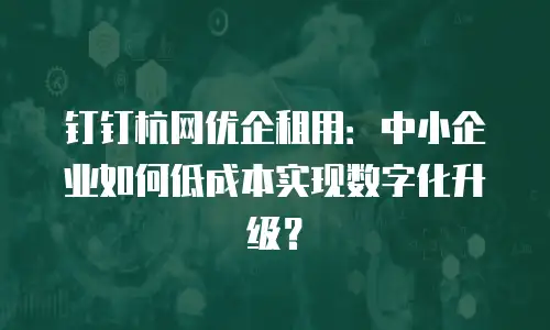 钉钉杭网优企租用：中小企业如何低成本实现数字化升级？