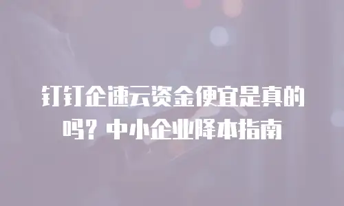 钉钉企速云资金便宜是真的吗？中小企业降本指南