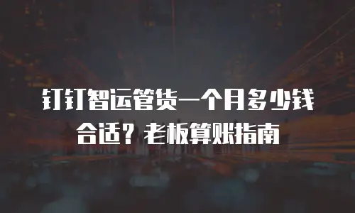 钉钉智运管货一个月多少钱合适？老板算账指南