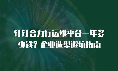 钉钉合力行运维平台一年多少钱？企业选型避坑指南