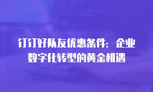 钉钉好队友优惠条件：企业数字化转型的黄金机遇