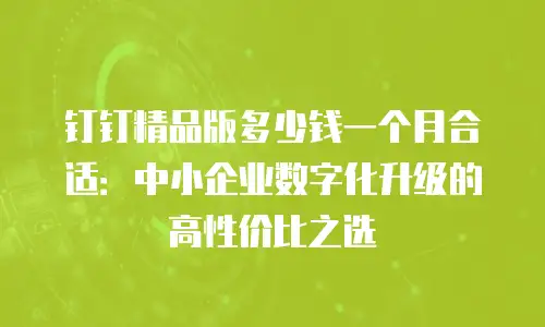 钉钉精品版多少钱一个月合适：中小企业数字化升级的高性价比之选