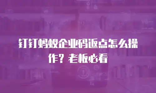 钉钉蚂蚁企业码返点怎么操作？老板必看