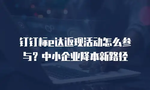 钉钉标e达返现活动怎么参与？中小企业降本新路径