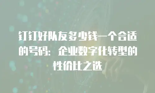 钉钉好队友多少钱一个合适的号码：企业数字化转型的性价比之选