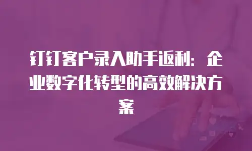 钉钉客户录入助手返利：企业数字化转型的高效解决方案