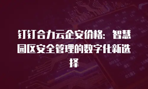 钉钉合力云企安价格：智慧园区安全管理的数字化新选择