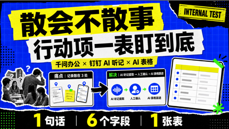 钉钉AI听记×AI表格:会议待办“自动入表+建待办”,告别散装任务